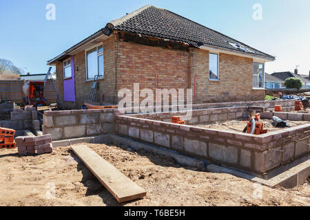 Foundation work of the house, blockwork, selective focus Stock Photo