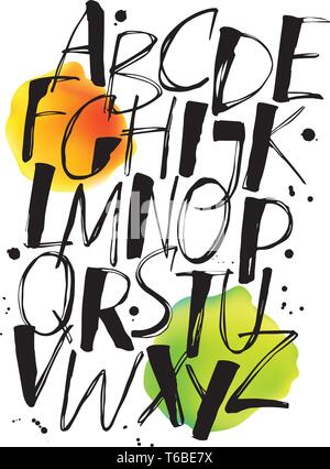 Cool vector calligraphic alphabet poster with ink letters. Stock Vector
