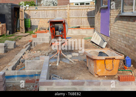 Foundation work of the house, blockwork, selective focus Stock Photo