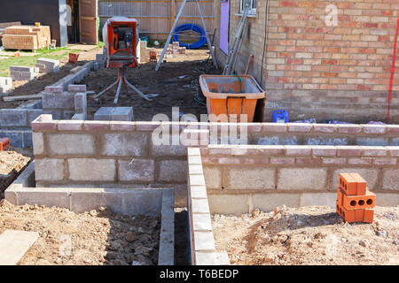 Foundation work of the house, blockwork, selective focus Stock Photo