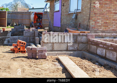 Foundation work of the house, blockwork, selective focus Stock Photo