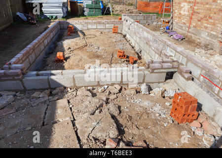 Foundation work of the house, blockwork, selective focus Stock Photo