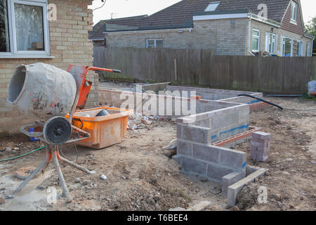 Foundation work of the house, blockwork, selective focus Stock Photo