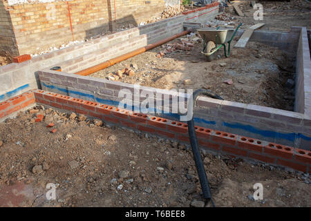 Foundation work of the house, blockwork, selective focus Stock Photo