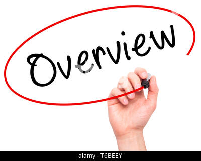 Man Hand writing Overview with black marker on visual screen Stock Photo