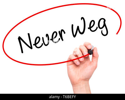 Man Hand writing Neuer Weg  (New Way in German) with black marker on visual screen Stock Photo