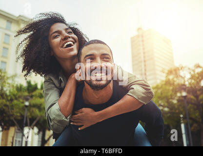 Young couple in love having fun in the city Stock Photo