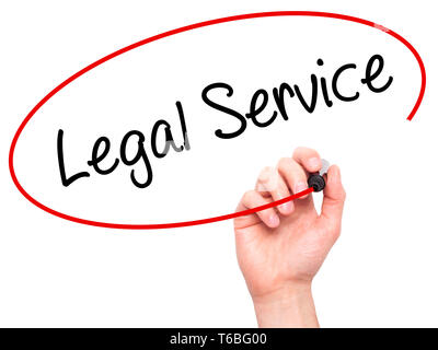 Man Hand writing Legal Service with black marker on visual screen Stock Photo