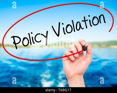 Man Hand writing Policy Violation with black marker on visual screen Stock Photo