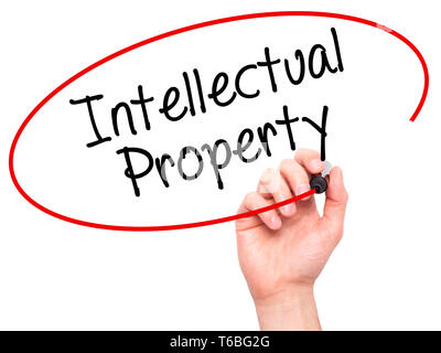 Man Hand writing Intellectual Property with black marker on visual screen Stock Photo