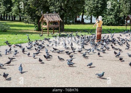 Pigeons on city pavement Stock Photo