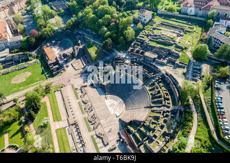 Lyon (central-eastern France): aerial view of the Ancient Theatre of Fourviere, a Roman theatre Stock Photo
