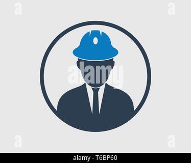 Engineer Icon. Male symbol with helmet on head. Stock Vector