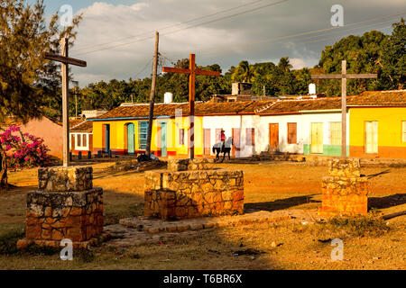 Colorful traditional houses in the colonial town Trinidad, Cuba Stock Photo