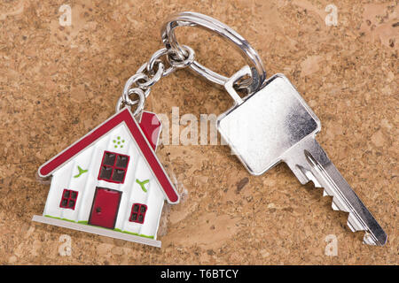 house key laying with ring and model house Stock Photo