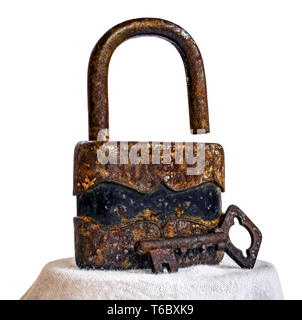 Old rusty padlock and key. Stock Photo