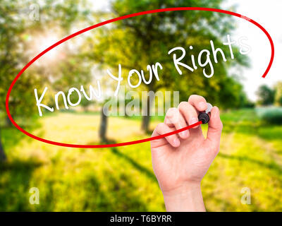Man Hand writing Know Your Rights with black marker on visual screen Stock Photo