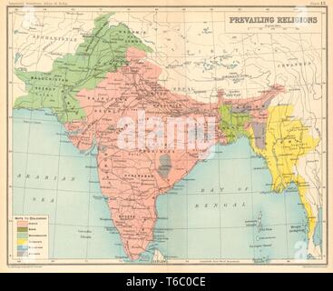 BRITISH INDIA. South Asia religions. Hindu Muslim Buddhist Animist Sikh 1931 map Stock Photo