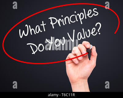 Man Hand writing Principles with black marker on visual screen ...