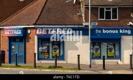 Reading, United Kingdom - March 30 2019:   The frontage of Betfred bookmakers on Northumberland Avenue Stock Photo