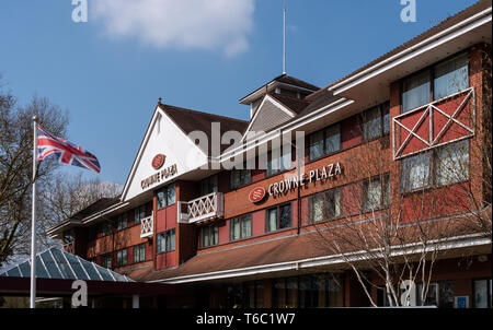 Reading, United Kingdom - March 30 2019:   The frontag of the Crowne Plaza hotel on Caversham Bridge Stock Photo