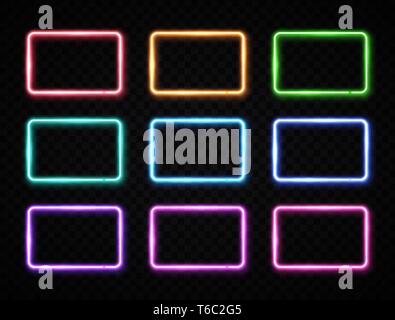 Colorful neon square signs set. Glowing rectangles Stock Vector