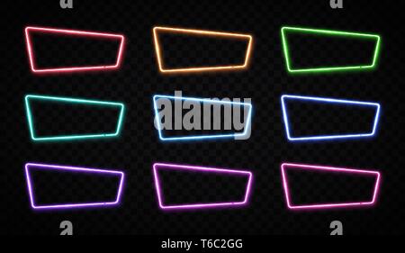 Color neon frames set on transparent background. Stock Vector