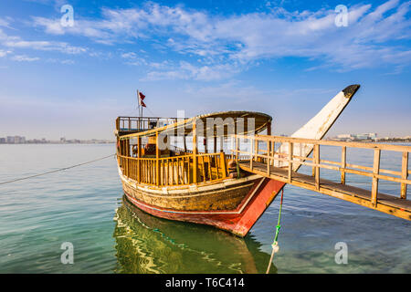 Dhow in the harbour at West Bay, Doha, Qatar Stock Photo