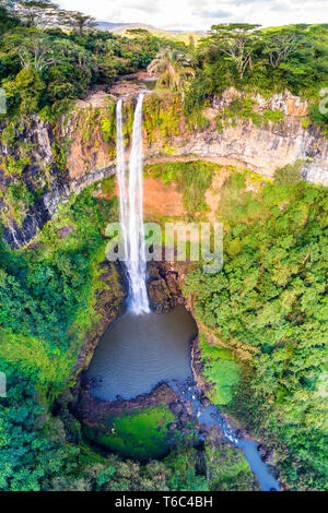 Aerial view of Chamarel waterfall. Chamarel, Black River (Riviere Noir), Mauritius, Africa Stock Photo