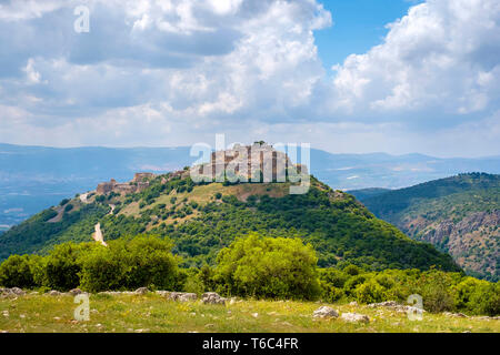 View of Nimrod fortress (Qal'at al-Subeiba) on the slopes of Mount Hermon, northern Golan Heights. Stock Photo