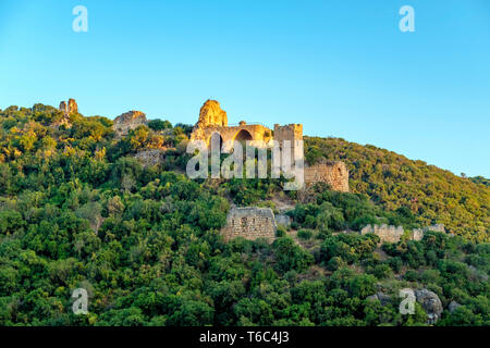 Israel, North District, Upper Galilee. Montfort Castle, a ruined Crusader fortress within the Nahali Kziv nature reserve. Stock Photo