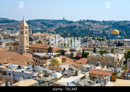 Israel, Jerusalem District, Jerusalem. The bellower of the Lutheran Church of the Redeemer and buildings in the Old City. Stock Photo