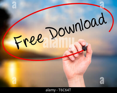 Man Hand writing Free Download with black marker on visual screen Stock ...