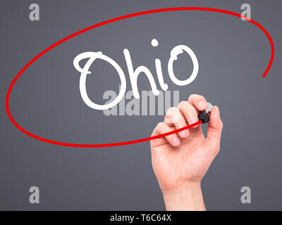 Man Hand writing Ohio  with black marker on visual screen Stock Photo