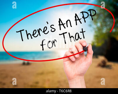 Man Hand writing There's An APP for That with black marker on visual screen. Stock Photo