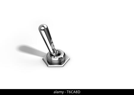 A chrome reflective toggle switch isolated on a bright white background.  A 3D illustration. Stock Photo