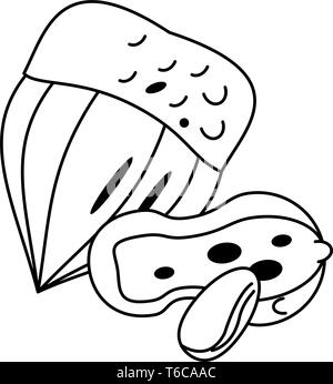 Nuts natural food cartoon in black and white Stock Vector