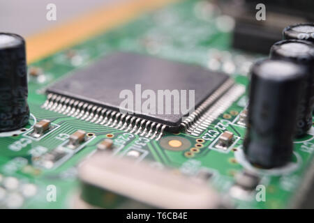 close up of electronic components on pcb board Stock Photo