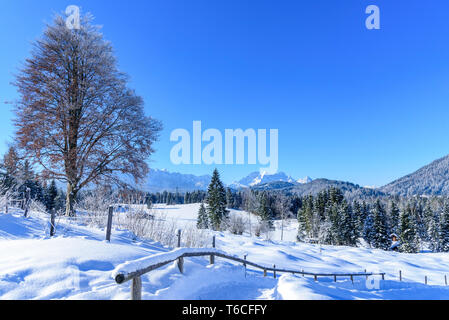 Beautiful winter scenery in upper bavarian mountains near Mittenwald Stock Photo