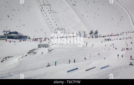 Overview of Austrian ski resort in the Alps Stock Photo