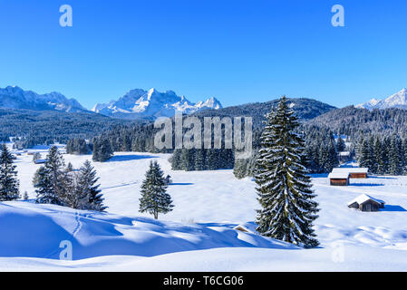 Beautiful winter scenery in upper bavarian mountains near Mittenwald Stock Photo