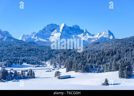 Beautiful winter scenery in upper bavarian mountains near Mittenwald Stock Photo