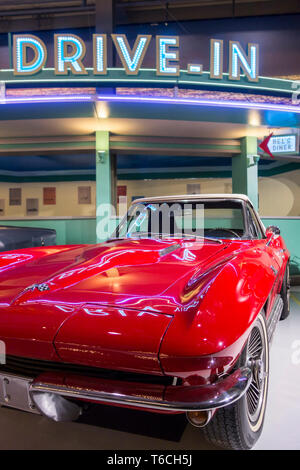1965 red Chevrolet Corvette Stingray, American classic sports car / oldtimer / antique vehicle at Autoworld, automobile museum in Brussels, Belgium Stock Photo