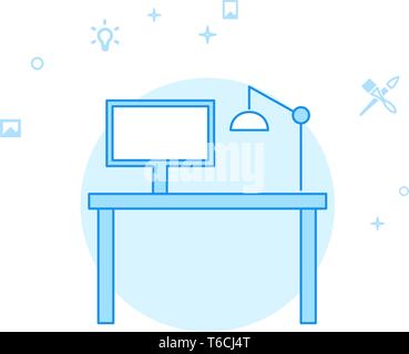 Designer's Workplace Flat Vector Icon. Design and Creativity Illustration. Light Flat Style. Blue Monochrome Design. Editable Stroke. Adjust Line Weig Stock Vector