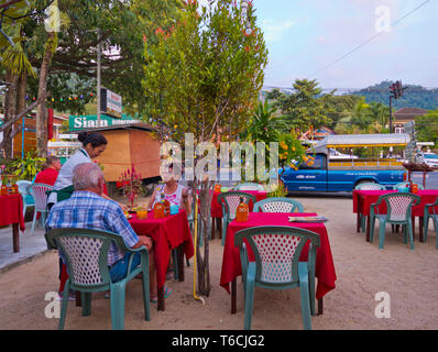 Restaurant terrace, Phet Kasem Road, Khao Lak, Thailand Stock Photo