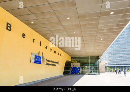 Staff entrance of the Berlaymont building, headquarters of the European Commission in Brussels, Belgium. Stock Photo