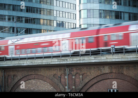 red german train in motion Stock Photo