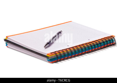 Notebook and pen in composition isolated on white background Stock Photo
