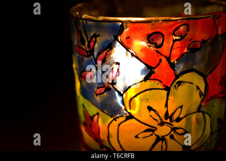 abstract stained glass paint on glass, close-up macro Stock Photo