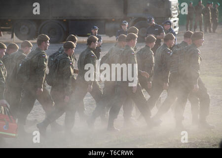Soldiers of 7th Pomeranian Territorial Defence Brigade in Gdansk of Wojska Obrony Terytorialnej WOT (Territorial Defence Force) in Rytel, Poland. Apri Stock Photo